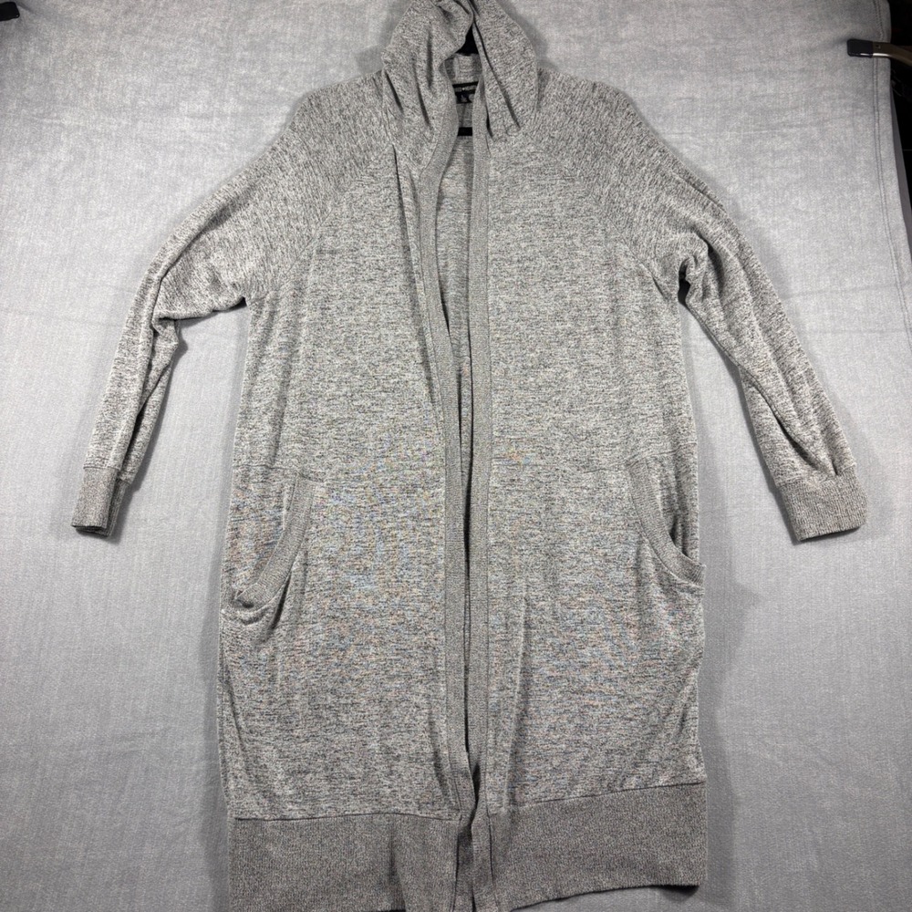 Inspired Hearts Womens Grey Marl Hooded Open Front Longline Cardigan Large